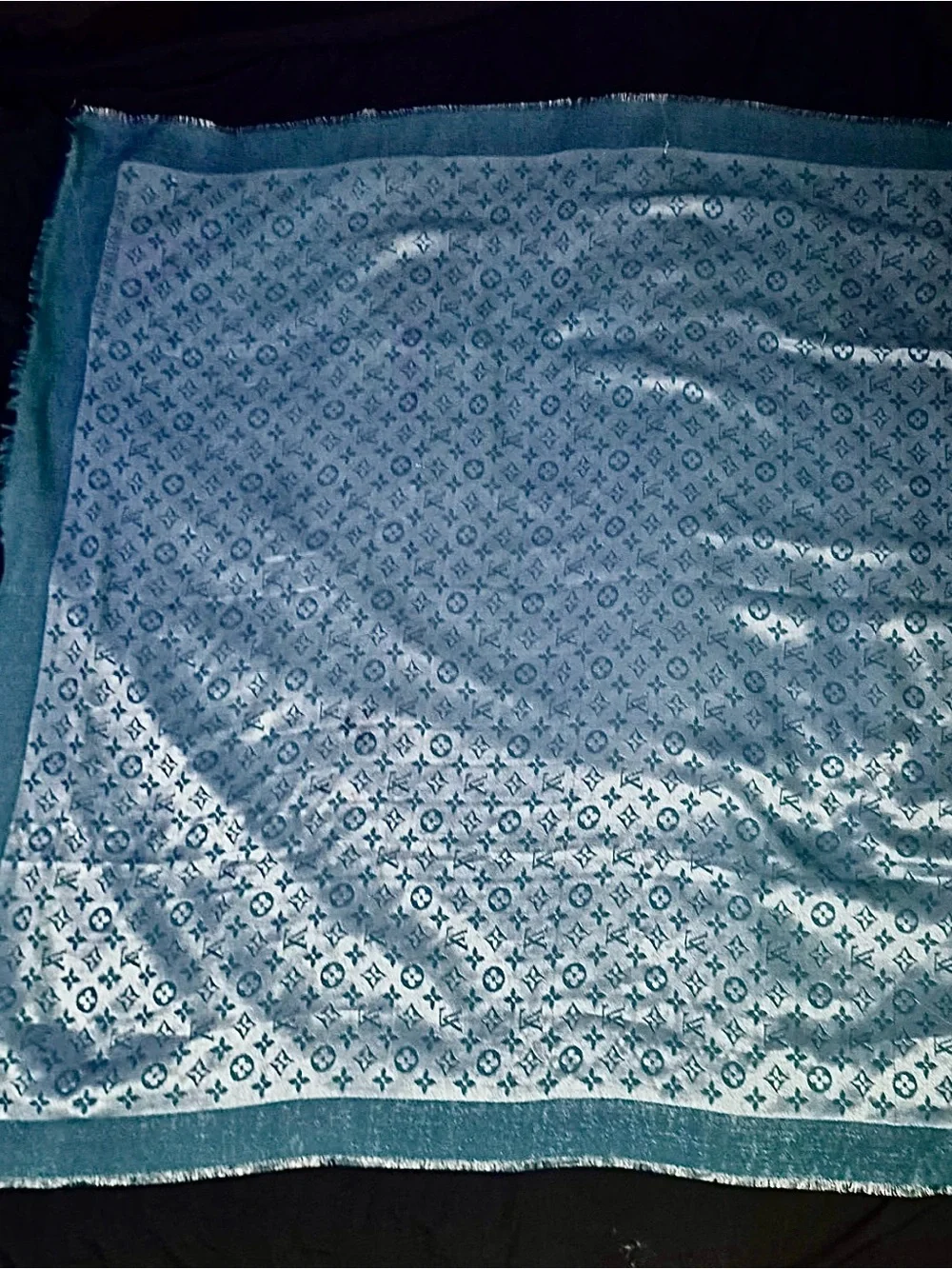 Authentic Louis Vuitton Monogram Silk & Wool Shawl Scarf - Teal/Emerald